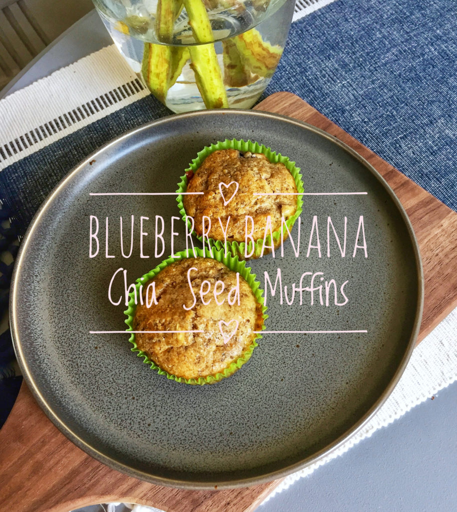 Blueberry Banana Chia Seed Muffins full of fiber and sweetened with only fruit