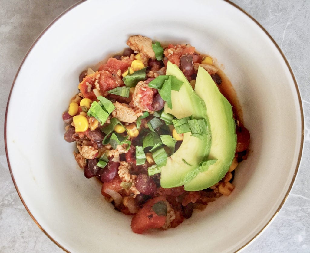 Healthy, easy turkey chili that cooks in one pot for healthy goodness all week long