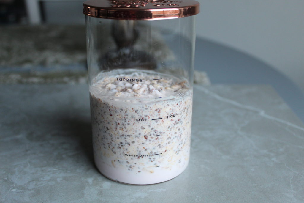 overnight oats in a measured jar