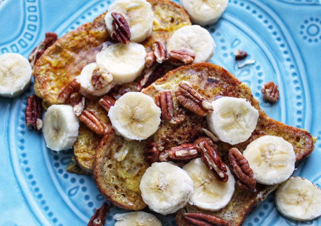 dairy free french toast with banana and pecans