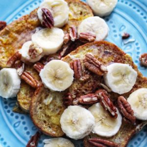 dairy free french toast with banana and pecans